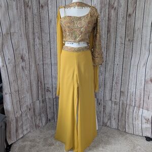 Vibrant mustard yellow Indo-Western palazzo set! | Perfect for Haldi event
